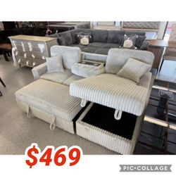 Jumbo corduroy sectional sleeper sofa with pull out bed  92" x 60" x 37"H