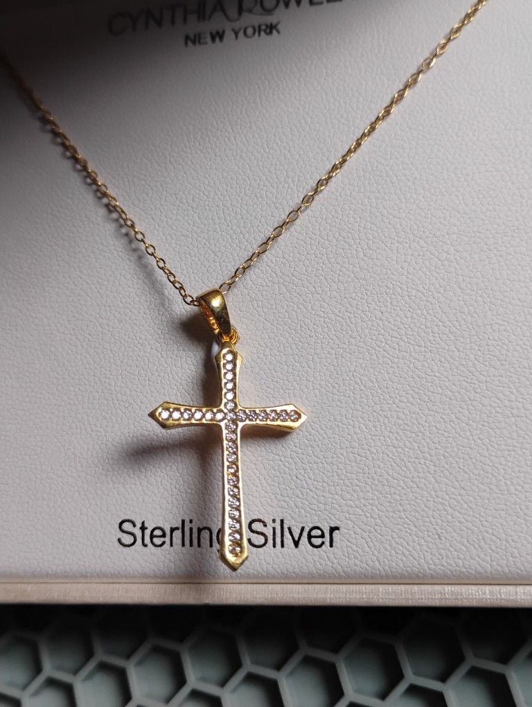 New Gold Over Sterling Silver Cross Necklace-$20