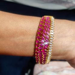 18k Gold  Plated Ruby Bracelet With Earrings 