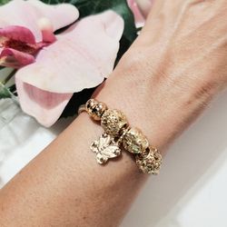 GOLD with rhinestone butterfly charm women's bracelet gift