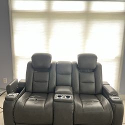 One Sofa With Two Seats (Loveseat Sofa), Leather, Lumbar Support, Adjustable Headrest, USB Charging Station, Cupholders, Generous Storage