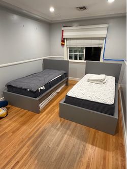 Twin Bed Frames with Mattresses – Set of 2