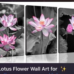 Lotus Flower Wall Art, Pink Floral , 12X16