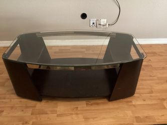 Glass Top TV Stand with Wood Base