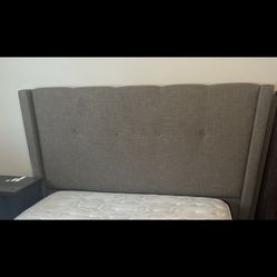 Queen Upholstered Bed Frame – Grey – Modern + Sturdy