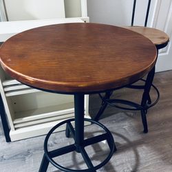 Cast Iron Solid Wood Industrial Bar High Top Table and Chair
