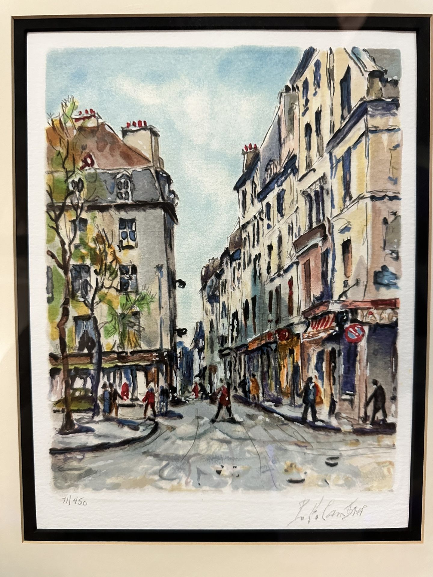 Paris-limited edition lithography signed by the artist-numbered 71 out of 450 lithographs.Pressed on professional grade paper and framed