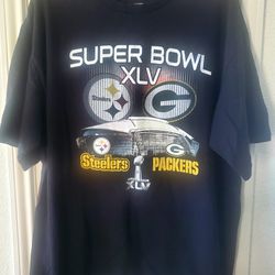 SUPER BOWL Adult (Size XL) Black Packers & Steelers T-Shirt Football Cotton