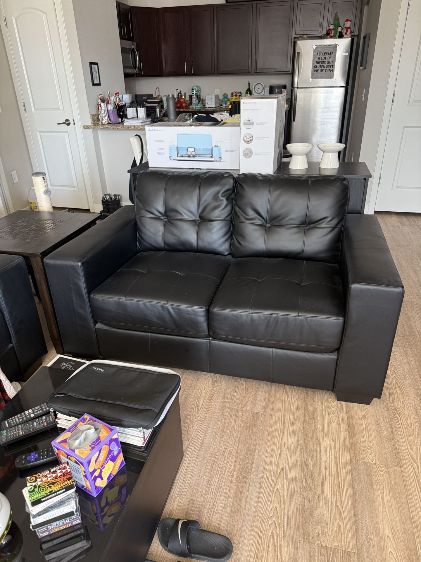 Modern Black Leather Love Seat Couch Sofa