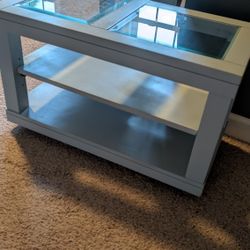 Rolling Side Table Glass Top Table With Storage