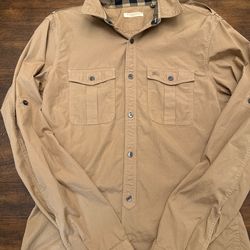 Burberry London Button Up Shirt Camel Tan Beige Plaid Size Small Men