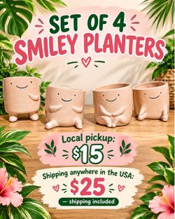 🌸😊 Set of 4 Smiley Planters! 🪴💕