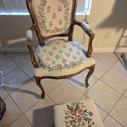 Vintage Needlepoint Chair w/ Footstool