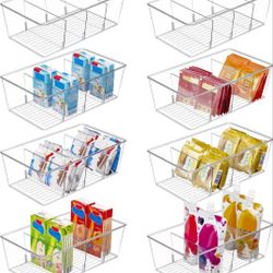 8 Pack Food Storage Organizer Bins, Clear Plastic Bins for Pantry, Kitchen,