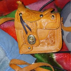 Hand Made Vintage Real Leather Mini Saddle Bag Purse 