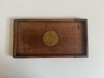 Chinese Rosewood Tea Tray with Brass “Fu” Medallion & Brass Corners