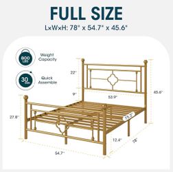 LIKE NEW! Gold Full Size Metal Platform Bed Frame (No Box Spring Needed) - $55