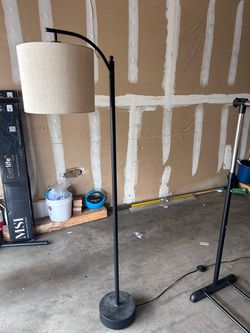 Black Arc Floor Lamp with Linen Shade