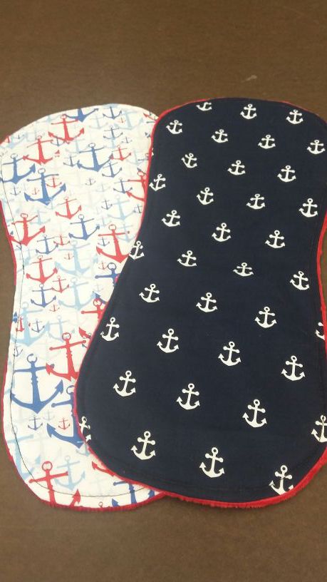 Anchors away set of two brand new baby burp cloths