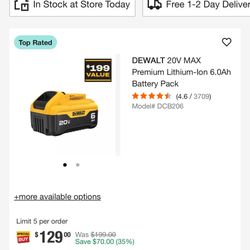 DEWALT 20V MAX Premium Lithium-Ion 6.0Ah Battery Pack