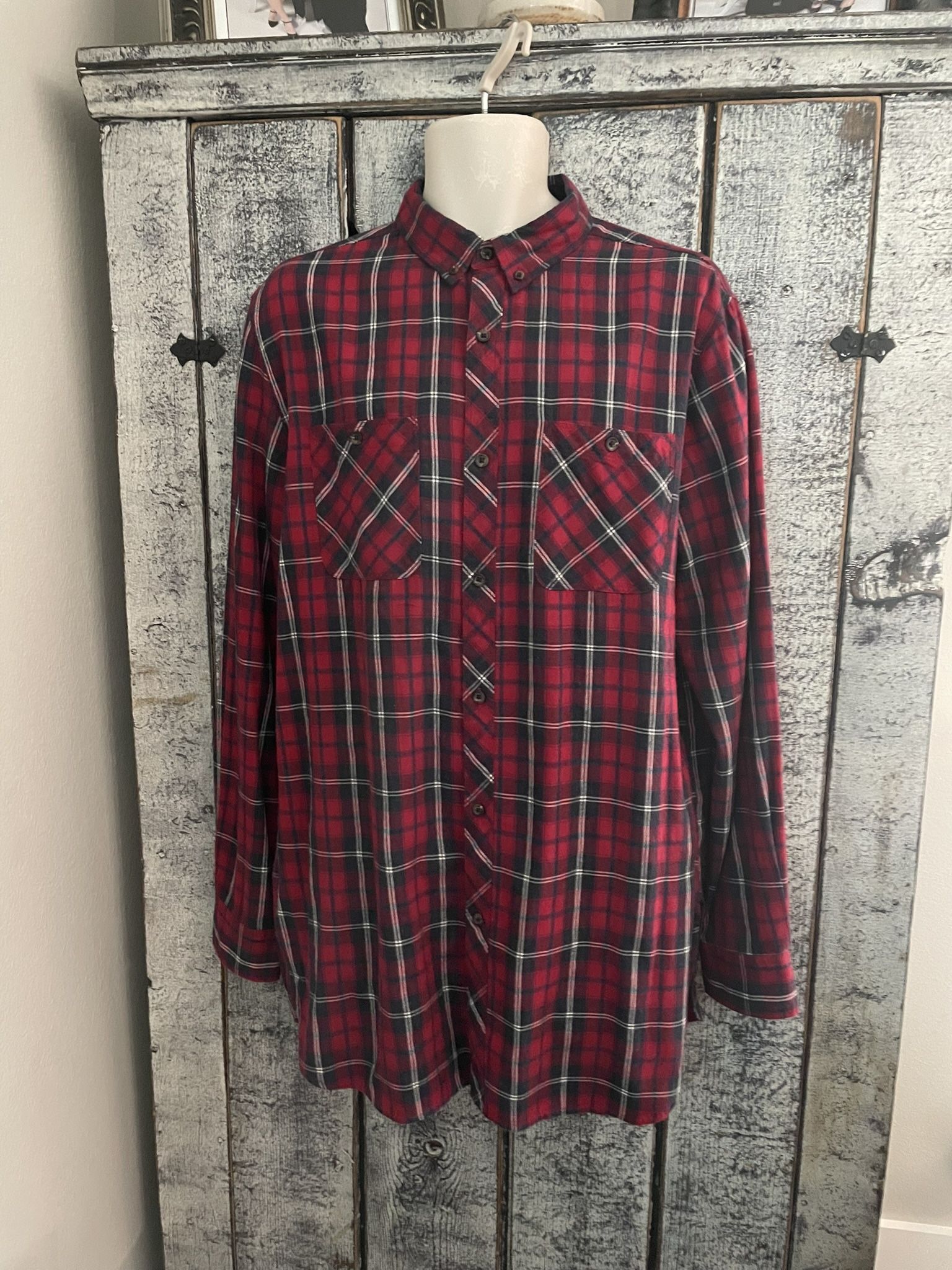 2/MEN Red Checkered Plaid Long Sleeve Flannel Shirt Size Large