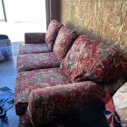3-seat Broyhill red flowered couch