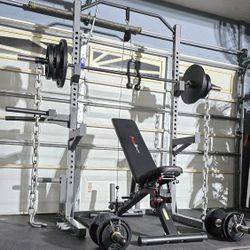 《FREE DELIVERY》SQUAT RACK + ADJUSTABLE BENCH + OLYMPIC WEIGHT PLATES + OLYMPIC BARBELL + DUMBBELL BARS 