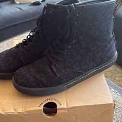 Dr. Martens Sheridan Black Leopard Print Canvas Boots Size 9