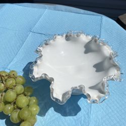 Vintage White Décor Ruffle Glass  #2 HALL'S SUPERIOR