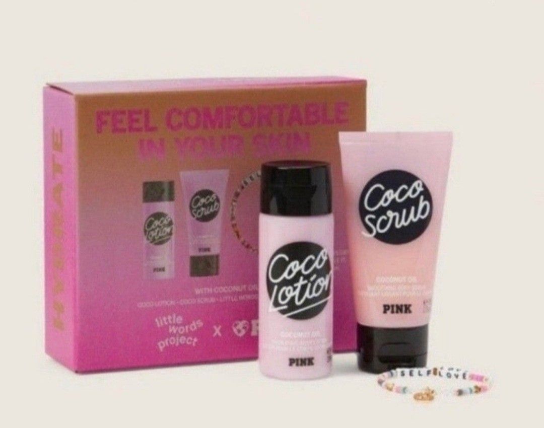 VS PINK Coco Mini Lotion set with Little Words Bracelet