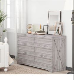FTZxHKLX Modern 6-Drawer Dresser for Bedroom, Dresser Chest of Drawer with Large Drawers & Silver Handles, Wooden Dressers Drawers Storage Unit for Be