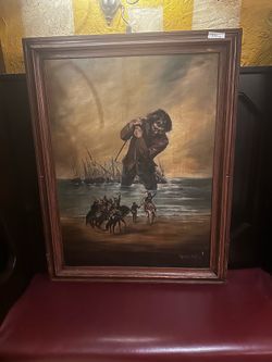 Set of 6 Vintage Gulliver’s Travels Oil Paintings.