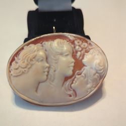 14 Karat Gold Three Daughter Cameo Pendant And Brooch