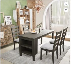 5-piece Dining Table Set with 2-Tier Storage Shelves