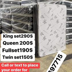 Huge sale for Mattress And Box Twin size mattress and box 150.$ full 190$ Queen 200$ king 290$. free delivery free set up 708….280….7715… cash or Zell