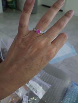Silver Ring with Pink Moissanite Center Stone size 8