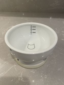 Necoichi Cat Water Bowl, Elevated, with Measurement Lines, Dishwasher and Microwave Safe (Cat, Regular),White