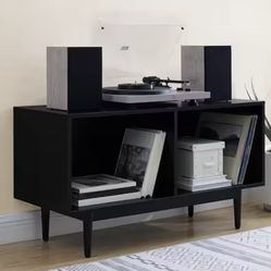 Black Medium Record Storage Console Cabinet