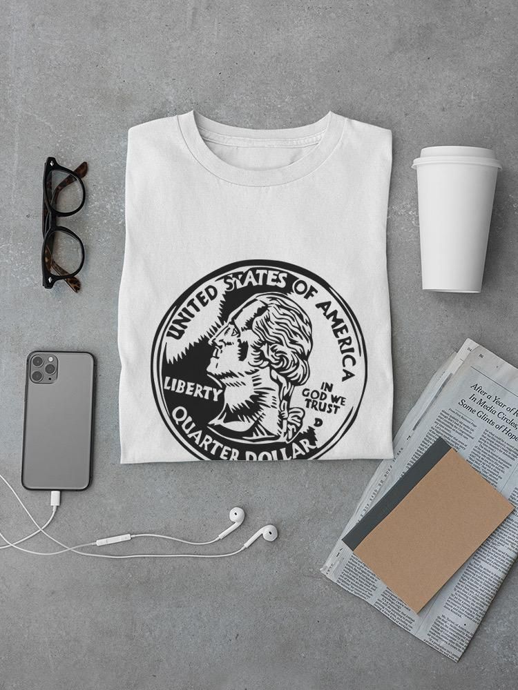 Smartprints Quarter Dollar Coin Sketch Tee Men's -Image by Shutterstock White Size 4XL