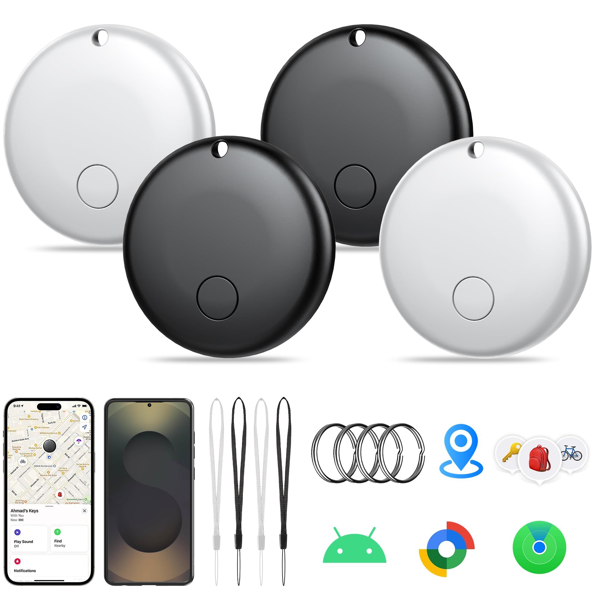 Air Tracker Tag for Android & iOS,Smart Tags-4 Pack,Dual System Bluetooth Luggage Tracker Works via Apple Find My or Google Find Hub,Item Finder for B