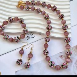 Colored Agate Glaze Necklace Bracelet Earrings 