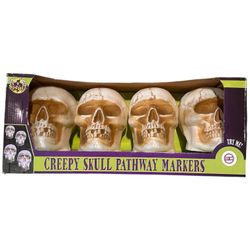 Creepy skull pathway markers from spirit Halloween