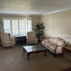 Vintage Floral Sofa 2 Wingback Chairs Coffee Table Set