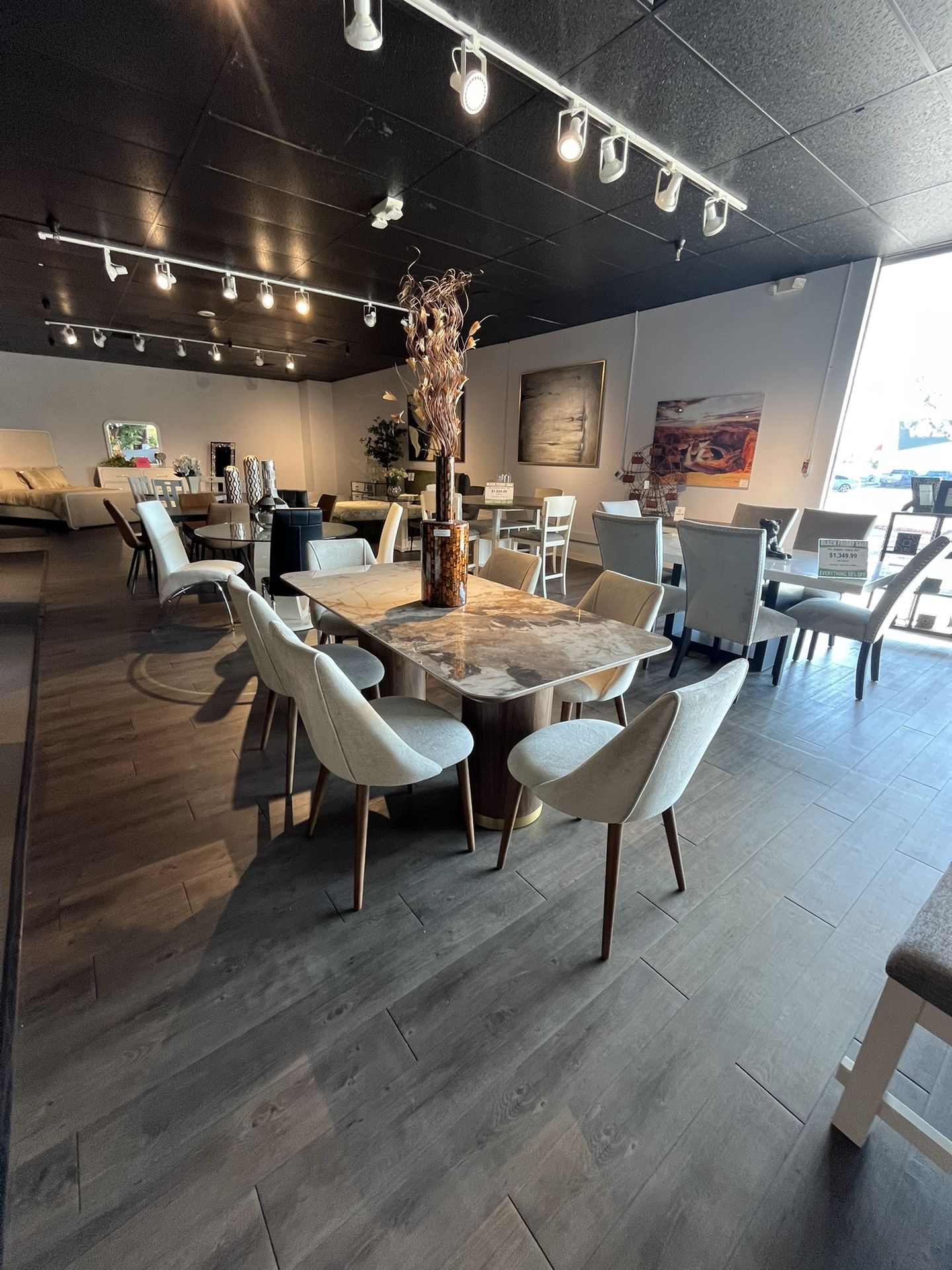 Brown 7PC Marble Dining Table Set