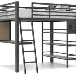 Kids Colefax Avenue Dark Gray Full Loft Bed With Desk And Bookcase 