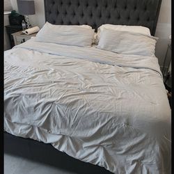 King size upholstered gray headboard and frame