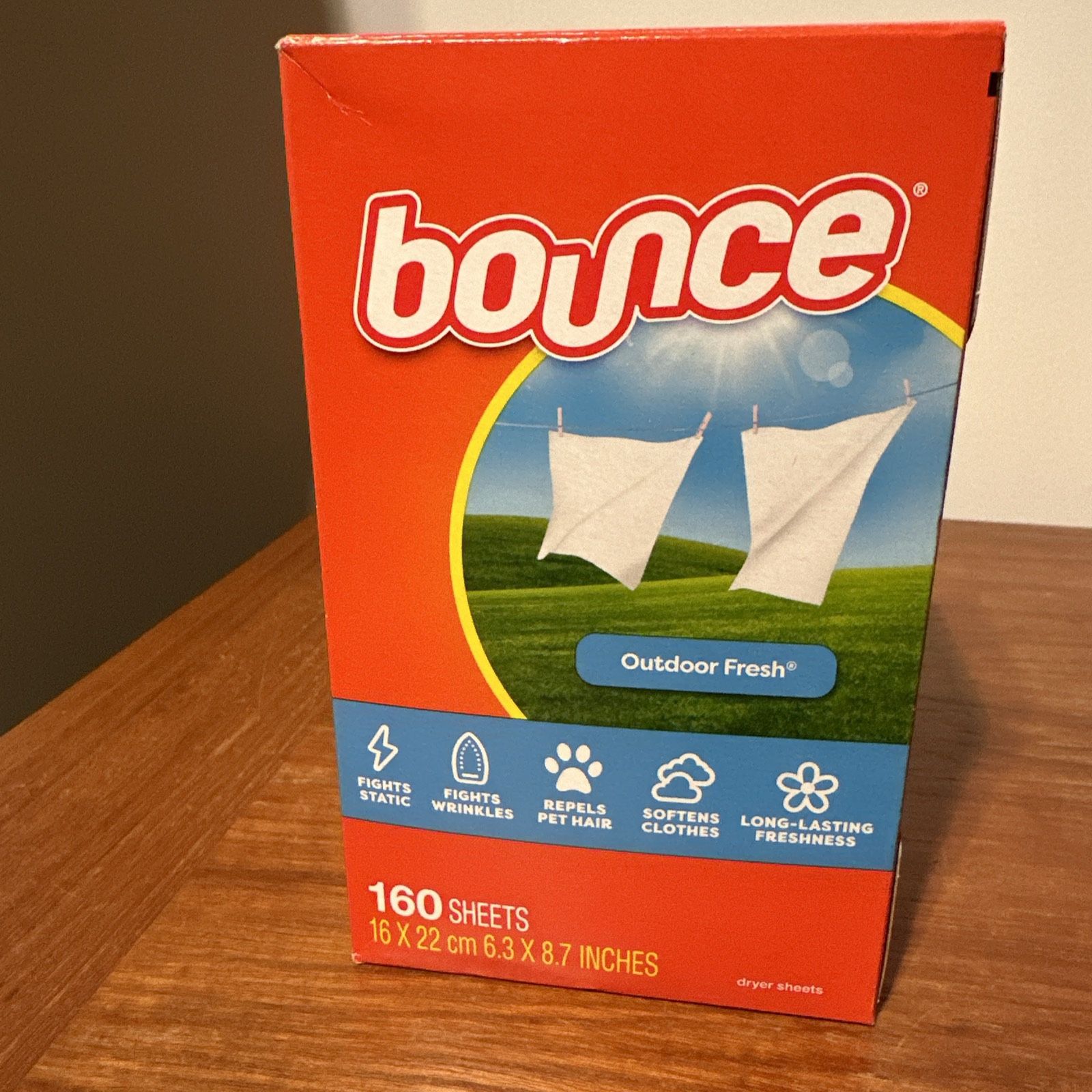 Bounce Dryer Sheets 160 Ct 1 New Unopened Box “Outdoor Fresh” Scent 6.3x8.7”