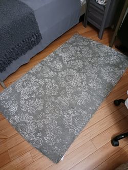 Charcoal Gray Damask Area Rug / Runner