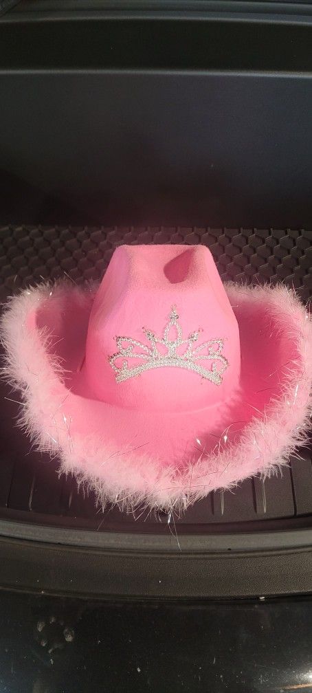 For The Quuens Pink Cowgirl Hat With Blinking Tiara