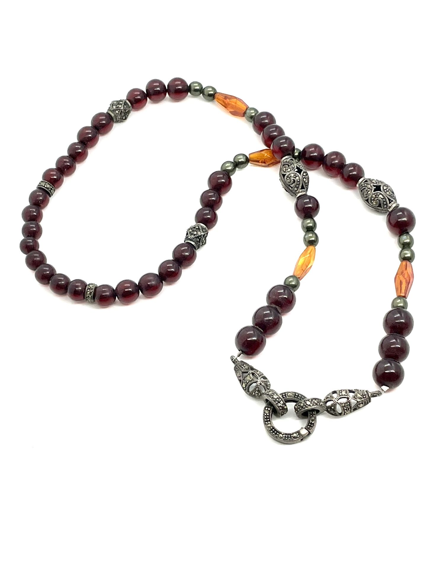 Sterling Marcasite Bakelite Necklace